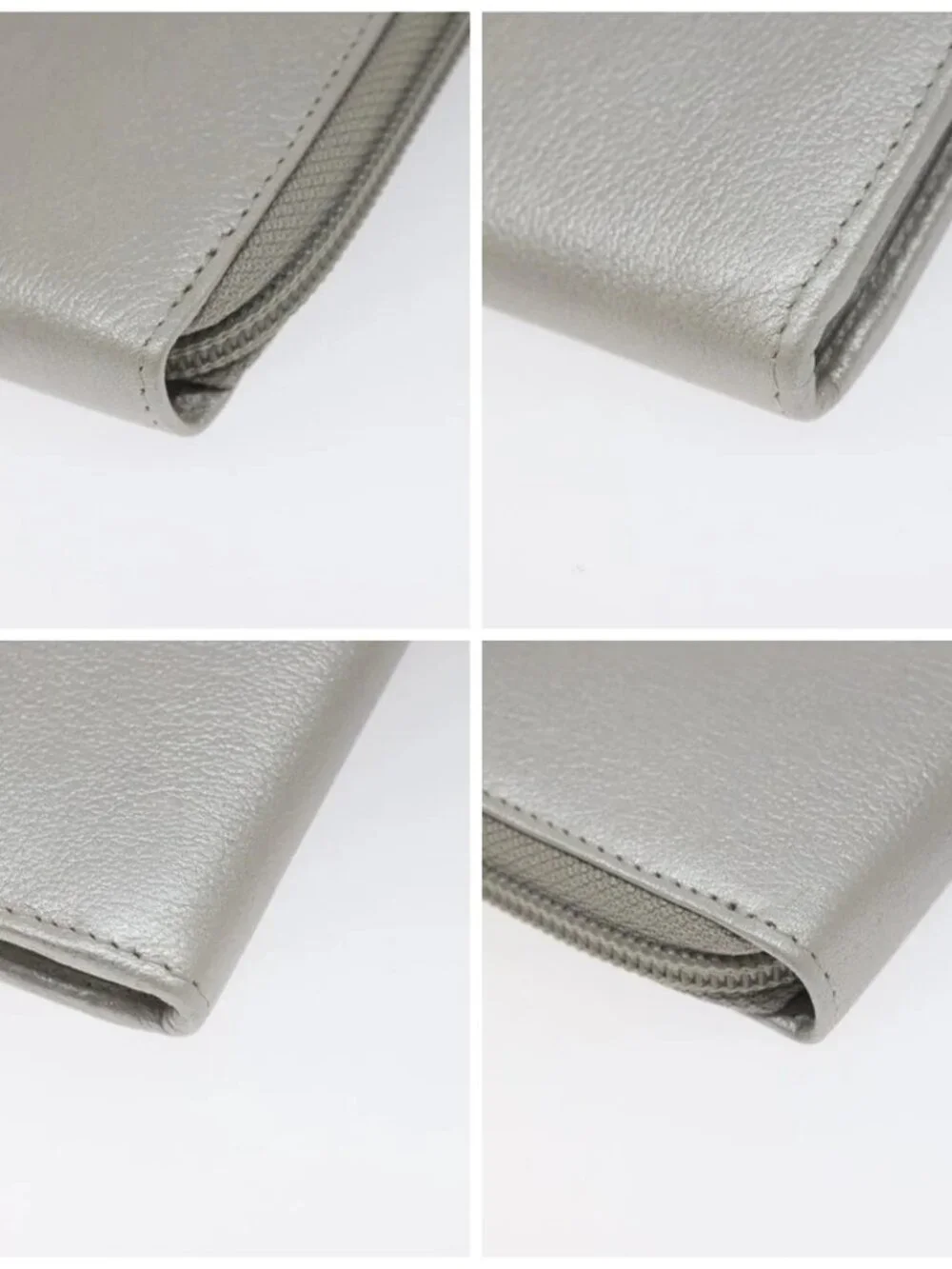 CHANEL Camelia Long Wallet Leather Silver CC Auth am7960